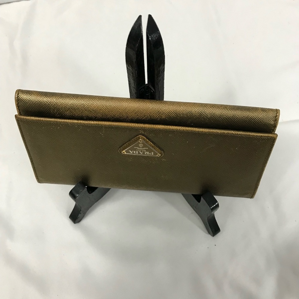 Prada Metallic Gold Saffiano Leather Double Snap Continental Wallet - Picture 3 of 9